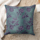 ヴィンテージバイオレットフローラダマスクグリーングレーパターン クッション (ブランケット)