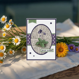 ヴィンテージバイオレット詳細の背面誕生日 招待状