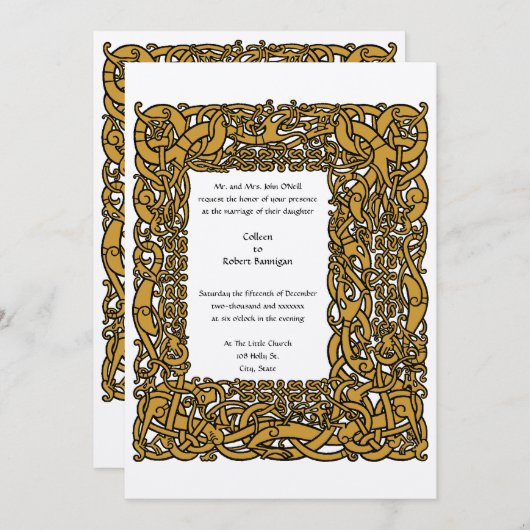 ヴィンテージバイキング縁ど結婚ケルト結び目模様 招待状 (正面/裏面)