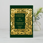 ヴィンテージバイキング縁ど結婚ケルト結び目模様 箔招待状 (立ち正面)