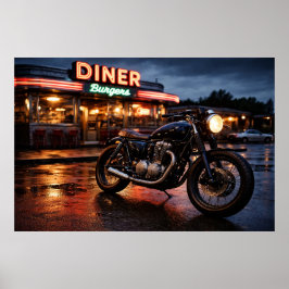 ヴィンテージバイクとアメリカンダイナー ポスター