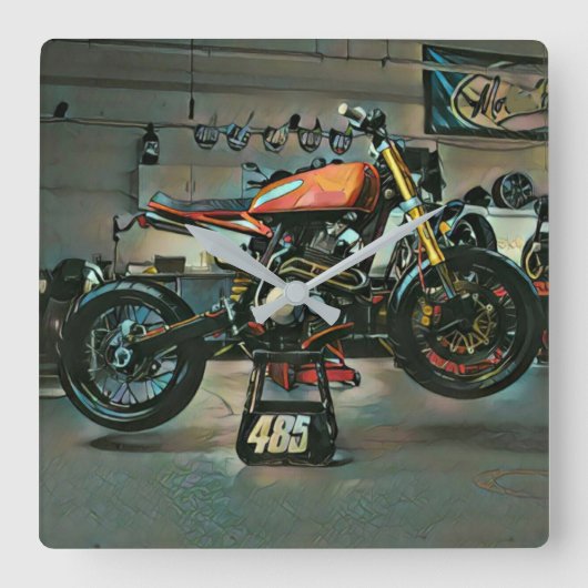 ヴィンテージバイクのアートワーク スクエア壁時計 (正面)