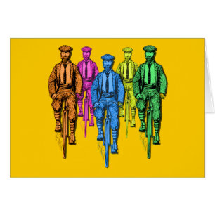 ヴィンテージバイクのイラストレーションの5人の農夫