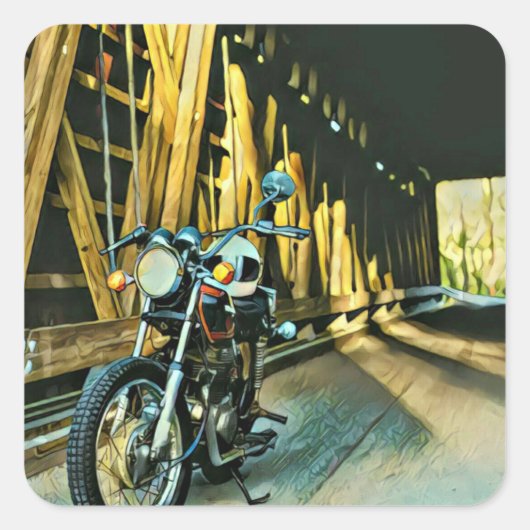ヴィンテージバイクの贈り物 スクエアシール (正面)