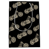 ヴィンテージバイクイラストレーションオンブラックバイクもしくは自転車に乗る人 ミディアムペーパーバッグ (正面)