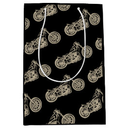 ヴィンテージバイクイラストレーションオンブラックバイクもしくは自転車に乗る人 ミディアムペーパーバッグ