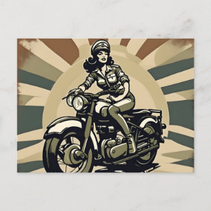 ヴィンテージバイクウーマン ポストカード