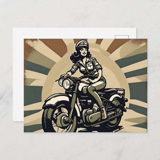 ヴィンテージバイクウーマン ポストカード (正面/裏面)