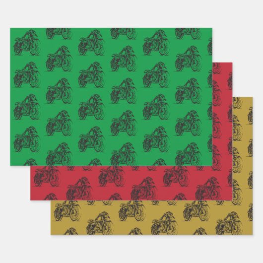 ヴィンテージバイクスケッチの背景 ラッピングペーパーシート (セット)