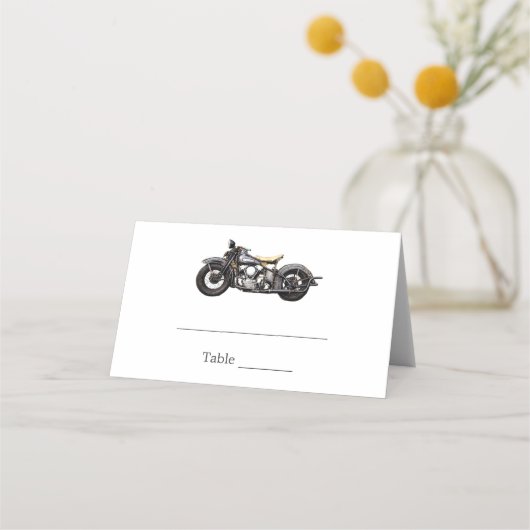 ヴィンテージバイクネイビーモダン結婚ズ プレイスカード (正面)