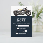 ヴィンテージバイクネイビーモダン結婚ズ 出欠カード (スタンド正面)