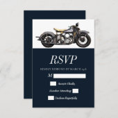 ヴィンテージバイクネイビーモダン結婚ズ 出欠カード (正面/裏面)
