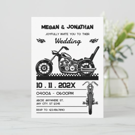 ヴィンテージバイクバイクもしくは自転車に乗る人結婚ズ 招待状 (スタンド正面)