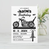 ヴィンテージバイクバイクもしくは自転車に乗る人誕生日 招待状 (スタンド正面)