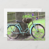 ヴィンテージバイクフラワーバスケット自転車 ポストカード (正面/裏面)