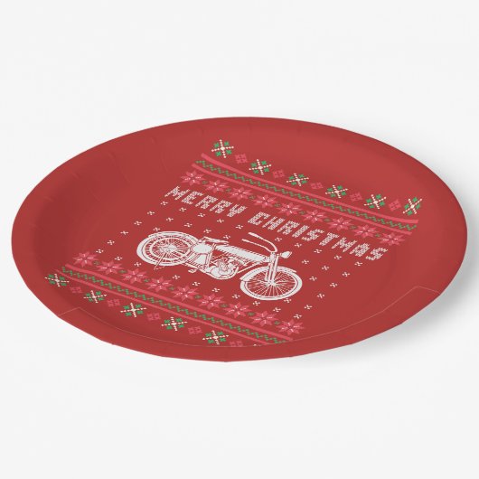 ヴィンテージバイク醜いクリスマスセーター ペーパープレート (アングル)