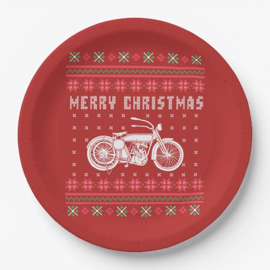 ヴィンテージバイク醜いクリスマスセーター ペーパープレート (正面)