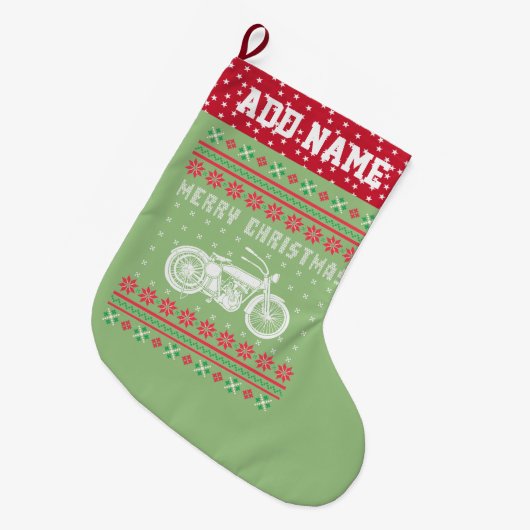 ヴィンテージバイク醜いクリスマスセーター ラージクリスマスストッキング (正面 (吊り時))
