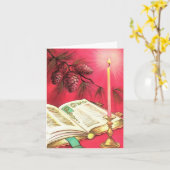 ヴィンテージバイブルとキャンドルクリスマスカード カード (黄色い花)