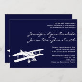 ヴィンテージバイプレーンアビエータブルー結婚式招待状 招待状 (正面/裏面)