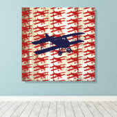 ヴィンテージバイプレーンオンバーンウッド航空ギフト キャンバスプリント (インサイチュ (ウッドフロア))