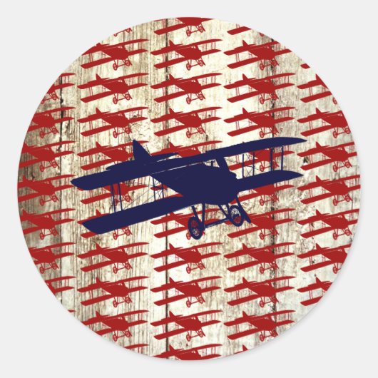 ヴィンテージバイプレーンオンバーンウッド航空ギフト ラウンドシール (正面)