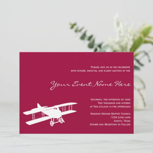 ヴィンテージバイプレーンマゼンタピンクイベント招待状 招待状 (スタンド正面)