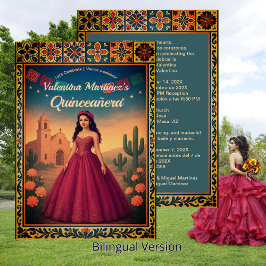 ヴィンテージバイリンガルQuinceanera 15thレッドドレス 招待状