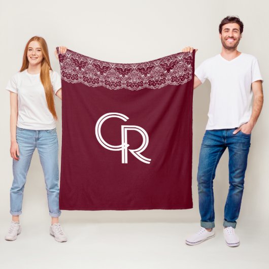 ヴィンテージバエレガントルガンディマルーンホワイトレースフリース フリースブランケット (インサイチュ)