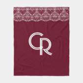 ヴィンテージバエレガントルガンディマルーンホワイトレースフリース フリースブランケット (正面)