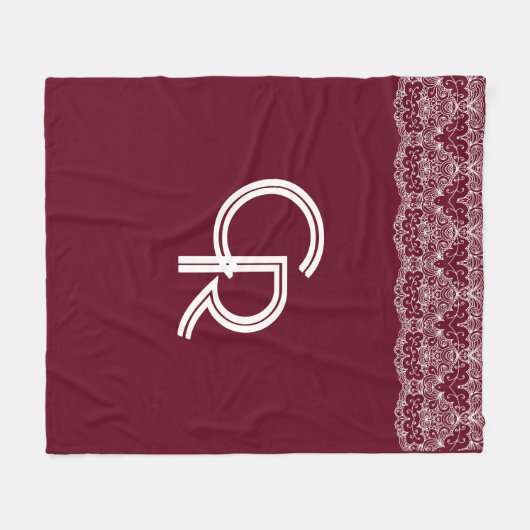 ヴィンテージバエレガントルガンディマルーンホワイトレースフリース フリースブランケット (正面(横))