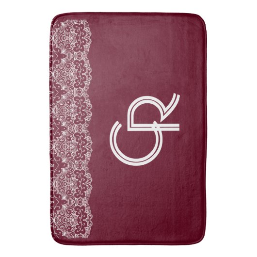 ヴィンテージバエレガントルガンディマルーンホワイトレース バスマット (正面縦)