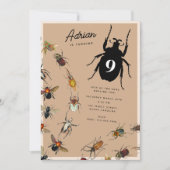 ヴィンテージバグカラフルカブトムシ子供の誕生日パーティー 招待状 (正面)