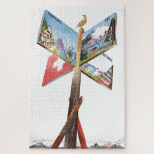 ヴィンテージバケーションスイストラベルイラストレーション ジグソーパズル