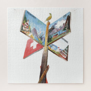 ヴィンテージバケーションスイストラベルイラストレーション ジグソーパズル