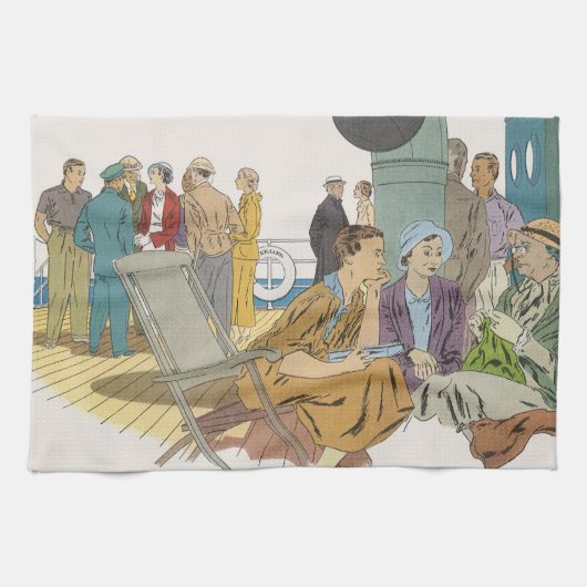 ヴィンテージバケーション、乗客クルーズ船オンデッキ キッチンタオル (横)