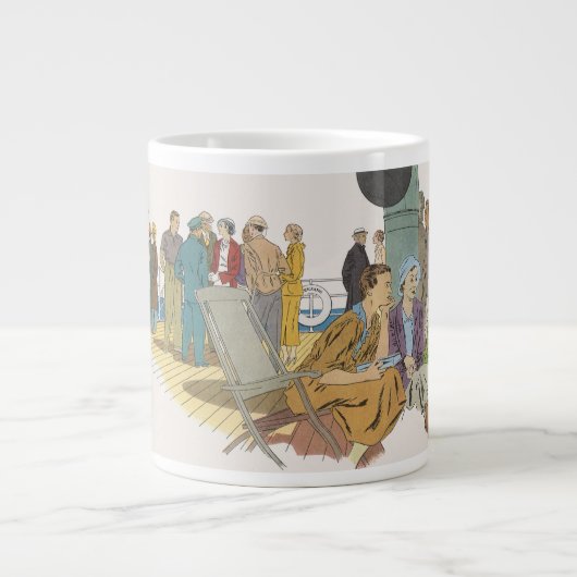 ヴィンテージバケーション、乗客クルーズ船オンデッキ ジャンボコーヒーマグカップ (正面)