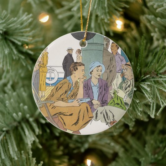 ヴィンテージバケーション、乗客クルーズ船オンデッキ セラミックオーナメント (ツリー)