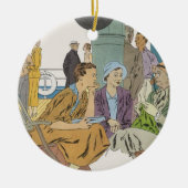 ヴィンテージバケーション、乗客クルーズ船オンデッキ セラミックオーナメント (正面)