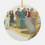 ヴィンテージバケーション、乗客クルーズ船オンデッキ セラミックオーナメント (裏面)