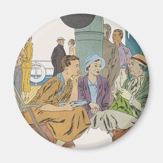 ヴィンテージバケーション、乗客クルーズ船オンデッキ マグネット (正面)