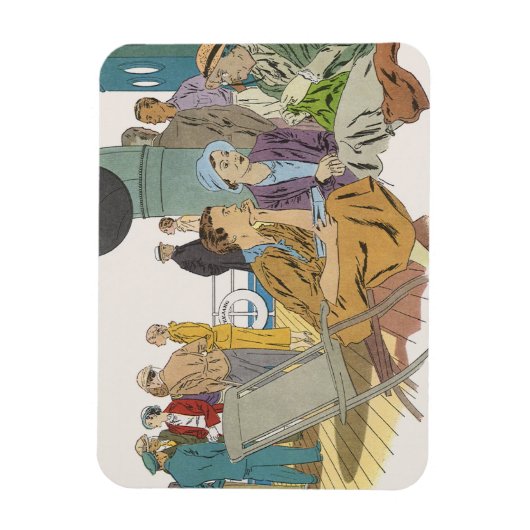 ヴィンテージバケーション、乗客クルーズ船オンデッキ マグネット (縦)