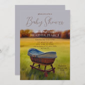 ヴィンテージバシネットウォーター色秋ベビーシャワー 招待状 (正面/裏面)