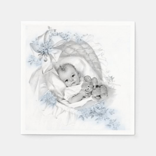 ヴィンテージバシネット男の赤ちゃんシャワー スタンダードカクテルナプキン (正面)