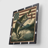 ヴィンテージバスアメリカ国旗 スクエア壁時計 (傾斜)