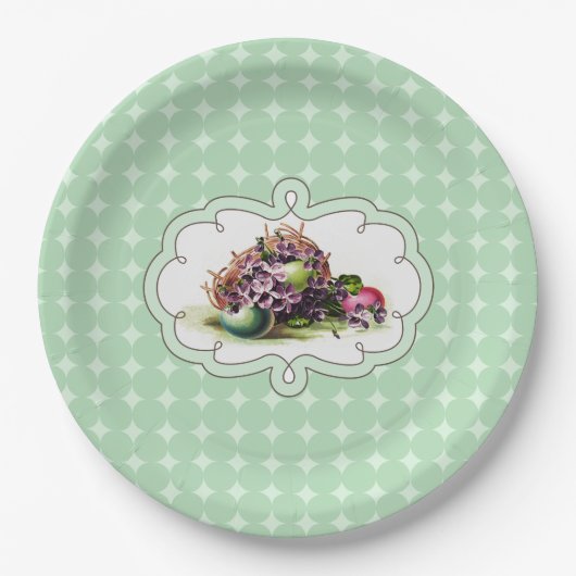 ヴィンテージバスケットと卵イースターブランチ |パーティー ペーパープレート (正面)