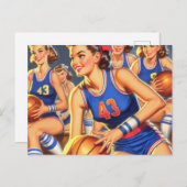 ヴィンテージバスケットボールガールズイラストレーション ポストカード (正面/裏面)