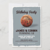 ヴィンテージバスケットボールデュアル誕生日パーティースポーツ 招待状 (正面)