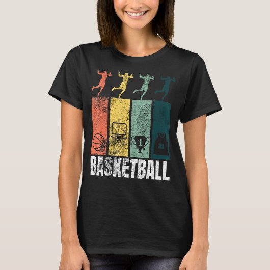 ヴィンテージバスケットボールファンレトロバスケットボールシンボル Tシャツ (正面)