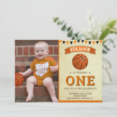 ヴィンテージバスケットボールファーストバースデーパーティーの写真 招待状 (スタンド正面)